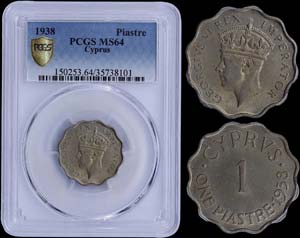 CYPRUS: 1 Piastre (1938) in copper-nickel. ... 