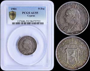 CYPRUS: 9 Piastres (1901) in silver (0,925). ... 