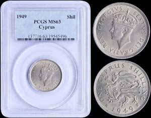 CYPRUS: 1 Shilling (1949) in copper-nickel. ... 