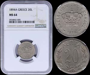 GREECE: 20 Lepta (1894 A) (type II) in ... 