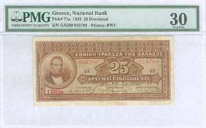 GREECE: 25 Drachmas (5.3.1923) in brown with ... 