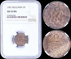 BULGARIA: 2 Stotinki (1901) in bronze. Obv: ... 