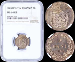 ROMANIA: 2 Bani (1867 HEATON) in copper. ... 