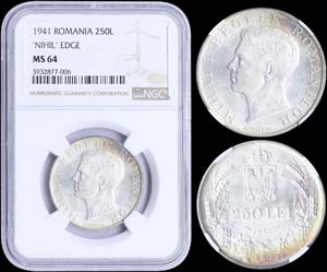 ROMANIA: 250 Lei (1941) in silver (0,835). ... 