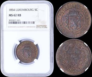 LUXEMBOURG: 5 Centimes (1854) in bronze. ... 