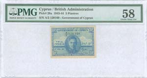 CYPRUS: 3 Piastres (6.6.1944) in blue with ... 