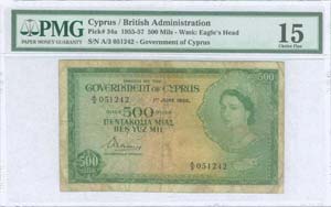 CYPRUS: 500 Mils (1.6.1955) in green on ... 