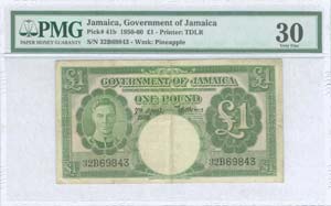 JAMAICA: 1 Pound (7.4.1955) in green on pink ... 