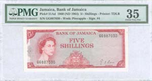 JAMAICA: 5 Shillings (Law 1960 - ND 1964) in ... 