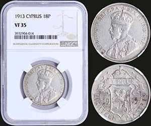 CYPRUS: 18 Piastres (1913) in silver ... 