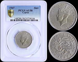 CYPRUS: 1 Shilling (1947) in copper-nickel. ... 