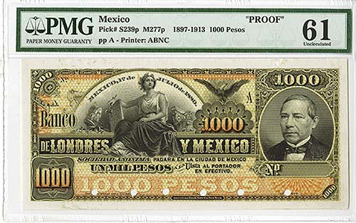Mexico, 1889, 1000 Pesos, Ser. A, ... 