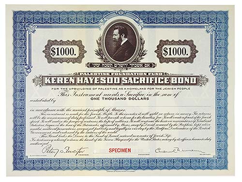 Palestine. $1,000, Specimen Bond, ... 