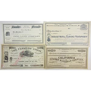 California. Lot of 4 stocks, Includes I/C ... 