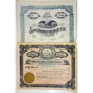 Texas. Pair of Unissued Certificates. 1) ... 