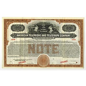 New York. $100 Specimen 6% Gold Coupon Bond, ... 