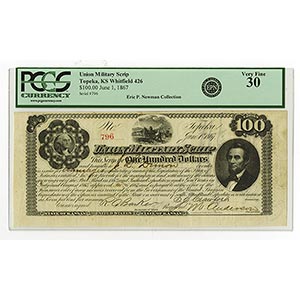 Topeka, Kansas. June 1st, 1867, $100, ... 
