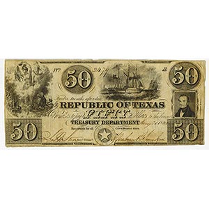 Texas, 1840 $50, Cr. A-7, nudes in clouds on ... 