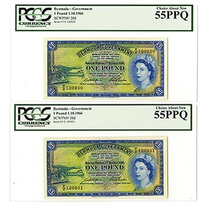 Bermuda. Lot of 2 sequential notes, £1, ... 