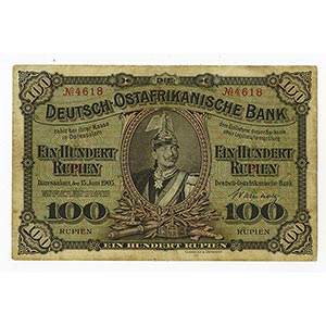 German East Africa. Issued 100 Rupien, 1905, ... 