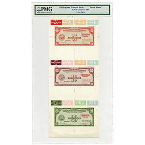 Philippines, Uncut proof sheet of 3 notes, ... 
