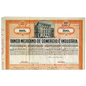 Mexico. Specimen bond. 100 Pesos. Series B. ... 