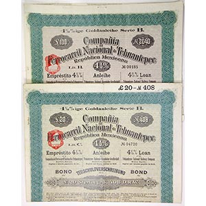 Mexico. Pair of Issued Bonds, one for 20 ... 
